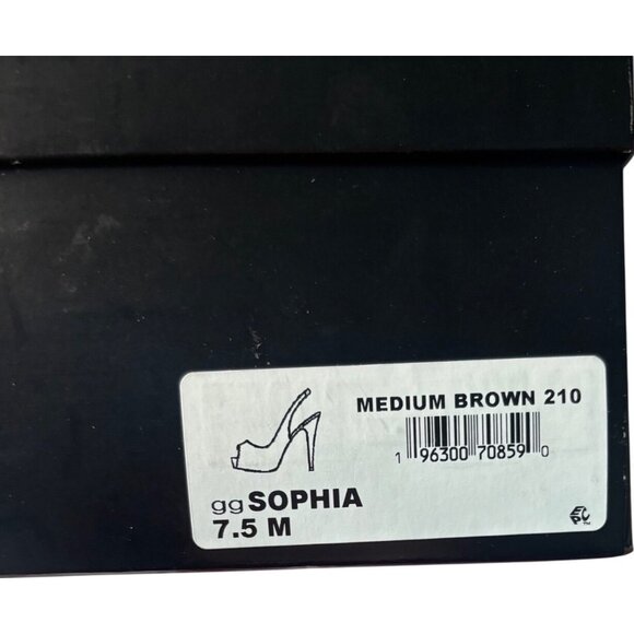 GBG Los Angeles Sophia Slingback Platform Heels Brown Gold Monogram Size 7.5 - Picture 13 of 13